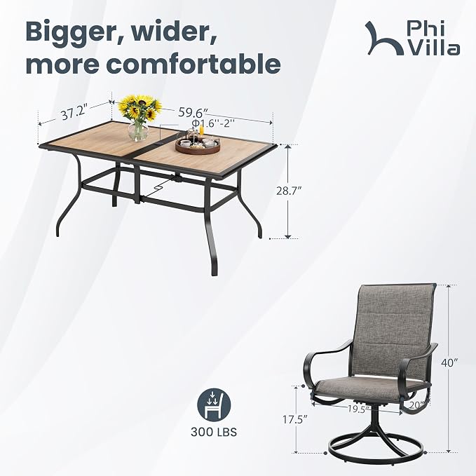 PHI VILLA 7 Piece Patio Dining Set, 6 Swivel Patio Chairs - Image 9