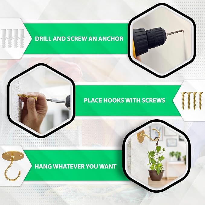 Ceiling Hooks for Hanging Plants- 4pcs 2.56 inches Heavy Duty Powder Coated - Image 2