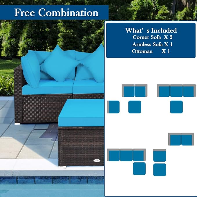 Tangkula 4 Pieces Patio Furniture Set, All Weather Outdoor Sectional Rattan - Image 9