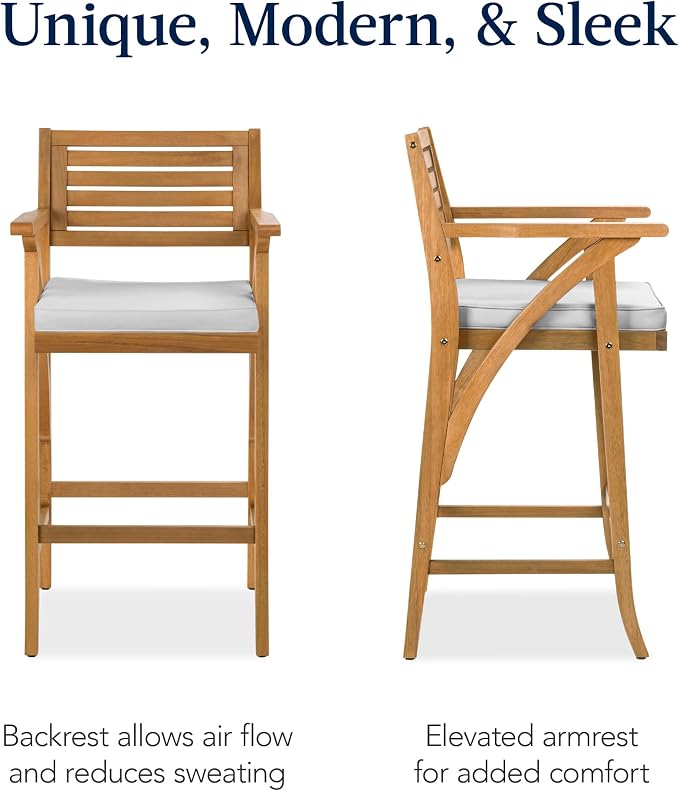 Best Choice Products Set of 2 Outdoor Acacia Wood Bar Stools Bar Chairs - Image 4