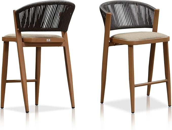 PURPLE LEAF Counter Height Bar Stool Set of 2 Outdoor Chair Woven Bar Height by PURPLELEAF