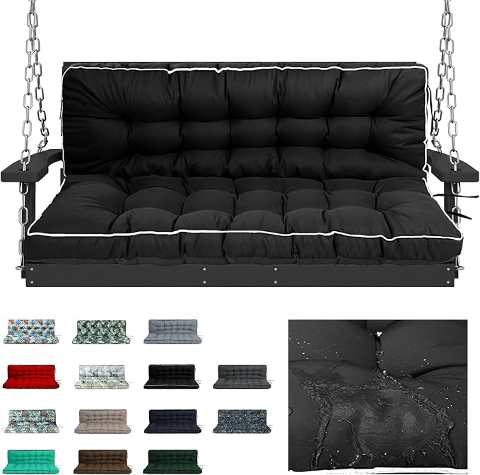 Waterproof Porch Swing Cushion Replacement, Thick 4" 2–3 Seat Outdoor Swing by RUFXIEZW