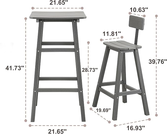 3-Piece Outdoor Counter Height Bar Table Set, HDPE Weather Resistant - Image 3