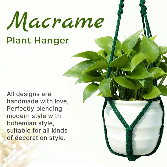 Macrame Plant Hanger, Wood Beads Cotton Hanging Planter Holder - Image 2