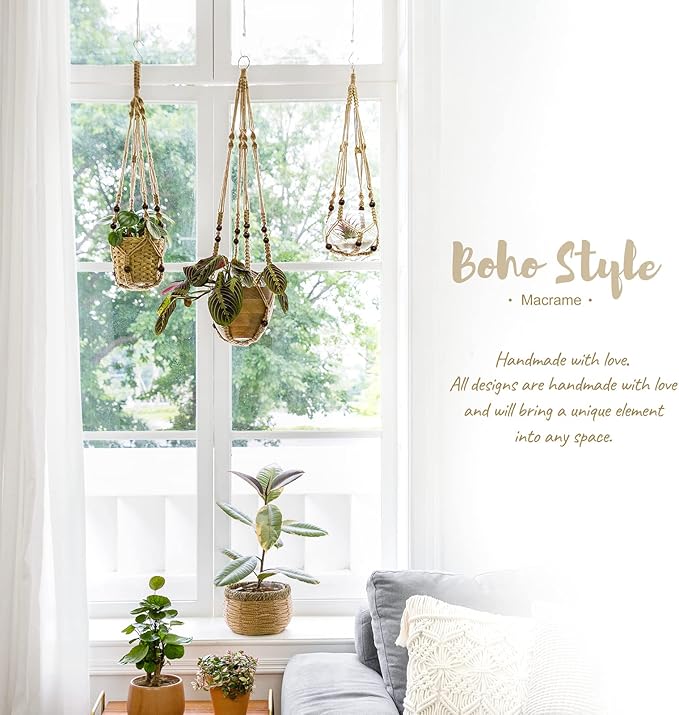 Mkono 3 Pack Macrame Plant Hangers Indoor Different Size Hanging Planter Basket - Image 2