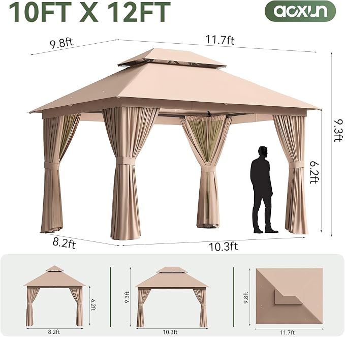 Aoxun Outdoor Gazebo for Patio 10x12 Metal Frame Canopy - Image 6