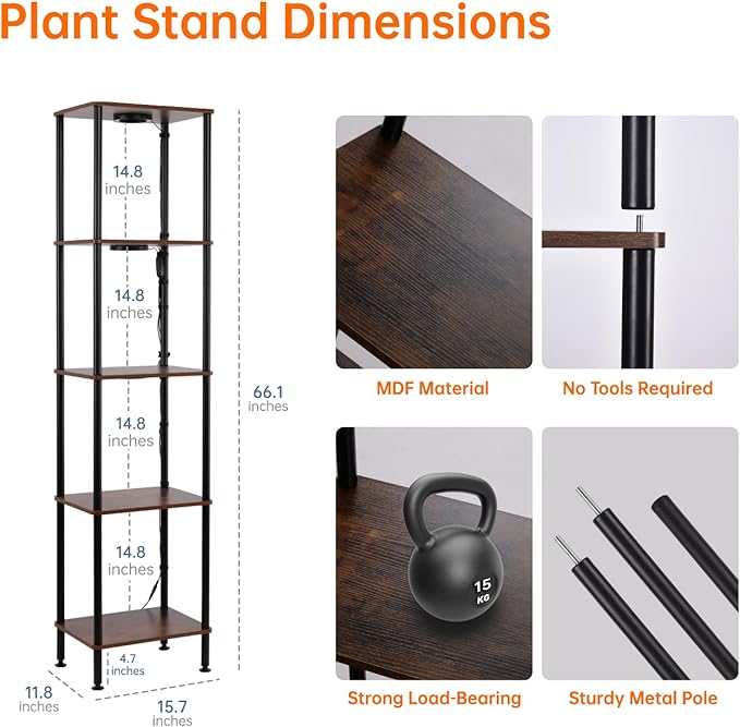 Bstrip Plant Stand Indoor with Grow Light, 5 Tier Flower Stand with Plant Light - Image 7