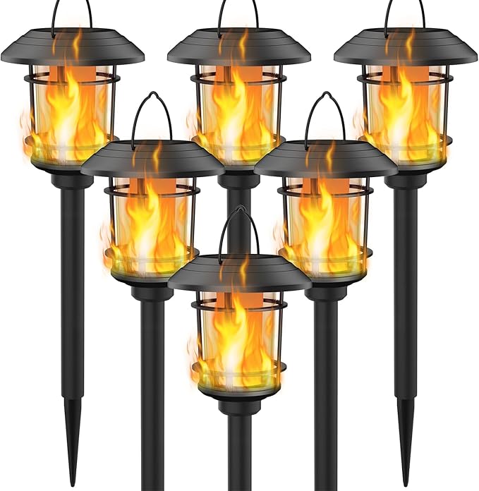 Dynaming 6 Pack Solar Flame Torch Lights Outdoor, Halloween Dual Use Flickering by Dynaming