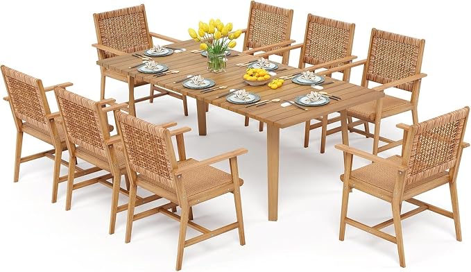 PHI VILLA 9 Pieces Acacia Wood Outdoor Dining Set - Image 9