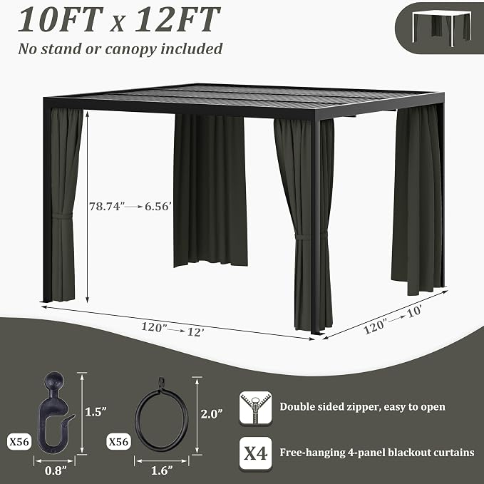 Gazebo Universal Replacement Privacy Curtain, 4-Panels Sidewall Curtains - Image 2