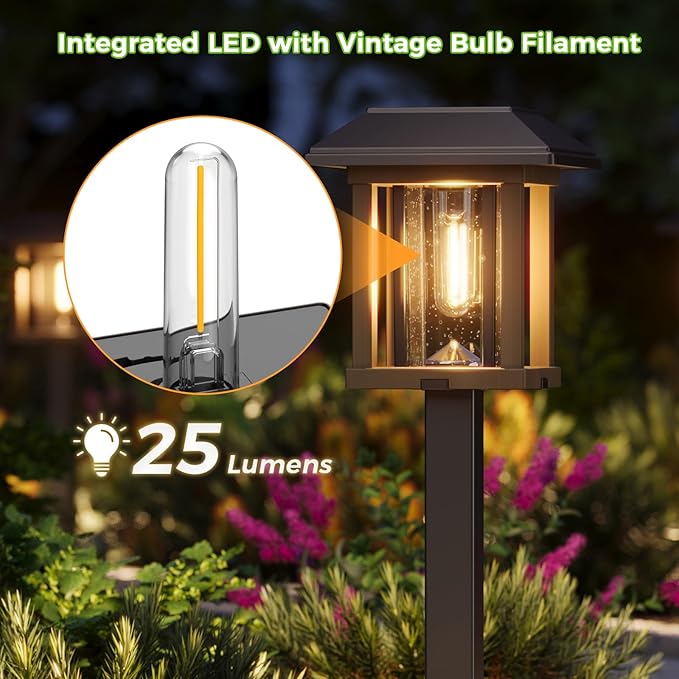 XMCOSY+ 4-Pack Solar Pathway Lights Outdoor, 25 Lumens Vintage Edison LED - Image 5