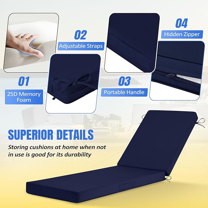 Basic Beyond Chaise Lounge Cushions Outdoor, 3-Layer Waterproof Outdoor - Image 3