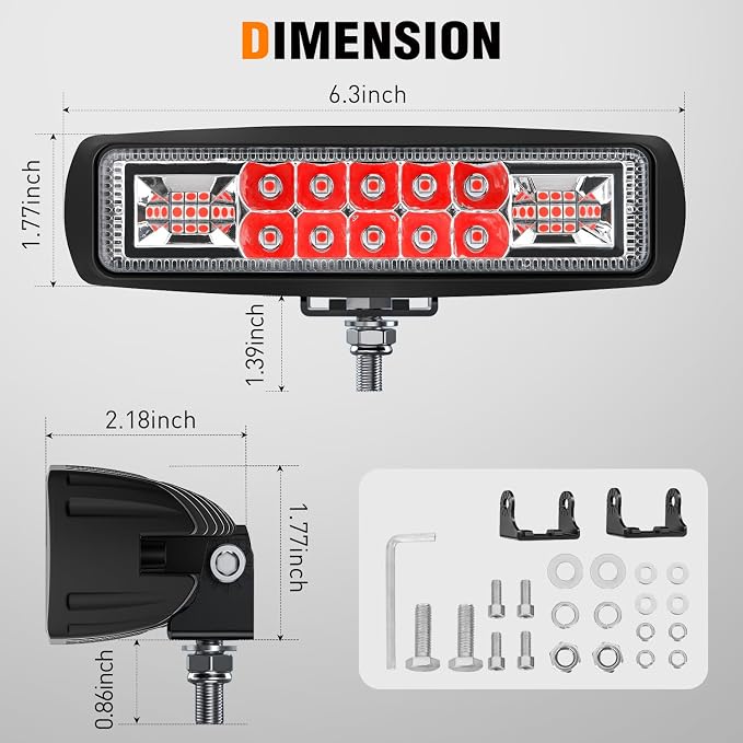 Nilight 6 Inch Red LED Light Pods 2 PCS 60W Flood Spot Combo Beam Off Road - Image 2