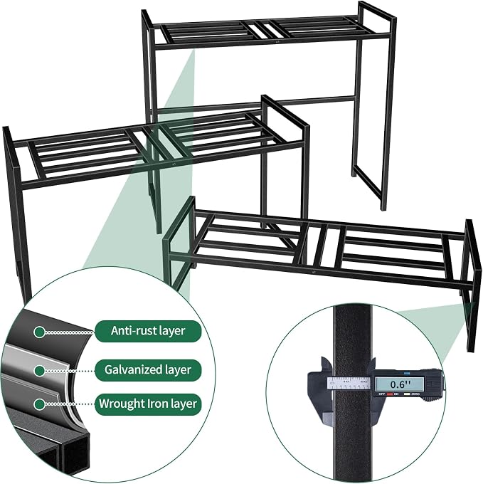 Plant Stand Indoor Outdoor, 3-Tier Wrought Iron Plant Stands, Stackable Metal - Image 5