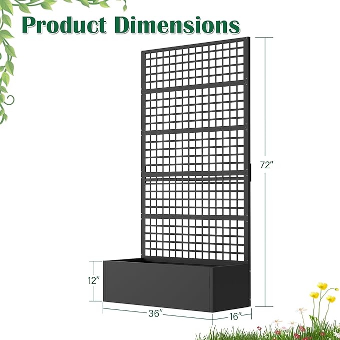 Metal Planter Box with Trellis 36" L x 16" W x 72" H, Raised Garden Bed with - Image 3