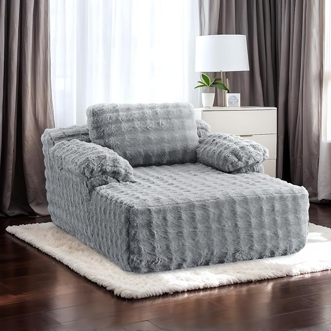 VINGLI Boneless Chaise Lounge Chair, Light Grey Oversized Reading Chair - Image 9