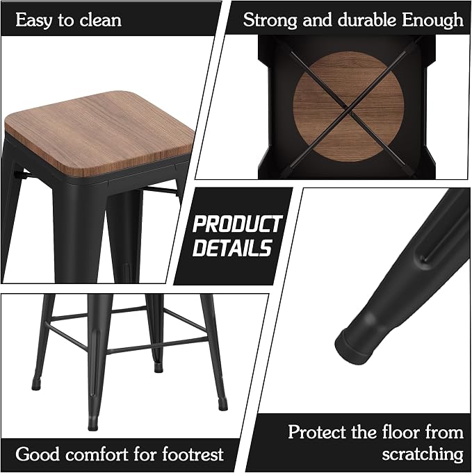 Alunaune 24" Metal Bar Stools Set of 2 Stackable Counter Height Barstools - Image 6