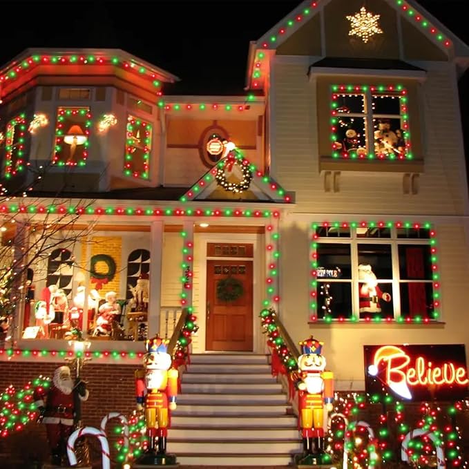 QITONG Red and Green Solar Rope Lights, 2 Pack Each 33ft 100 LED String Lights - Image 5