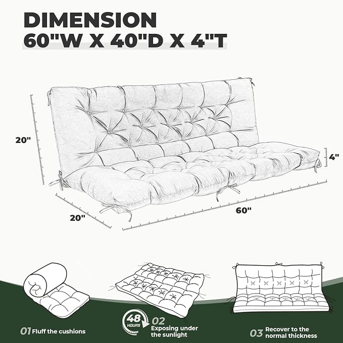 Porch Swing Cushions, Waterproof Swing Cushions Replacement - Image 5