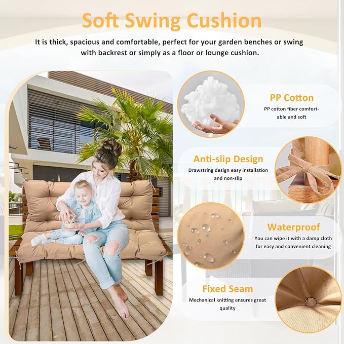 Swing Replacement Cushions for Outdoor: 2-3 Seater Waterproof Porch Bench - Image 2
