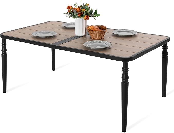 NUU GARDEN Patio Dining Table for 6, 61” x 37” Large Rectangle Metal Table by NUUGARDENCORPORATION