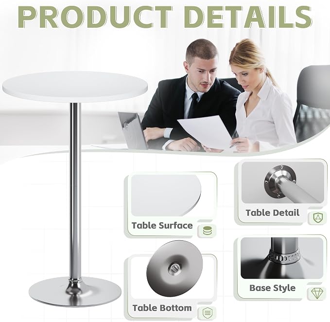 Flamaker Round Bistro Pub Table Modern Style Metal Base MDF Top Cocktail Bar - Image 5
