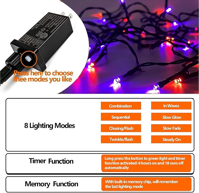 75.8 FT 200 LED Orange and Purple Halloween Tree Lights Indoor Outdoor - Image 6