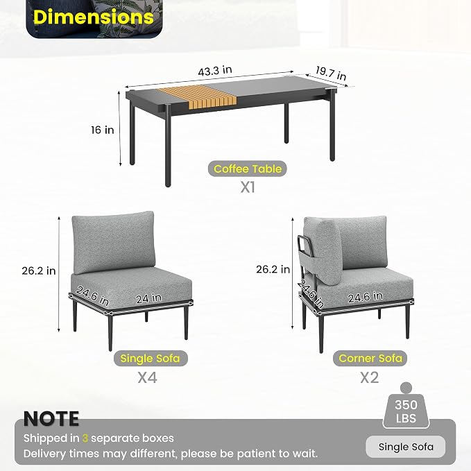 Sundale Outdoor 7 Pieces Metal Patio Furniture Set, Outdoor Sectional Sofa - Image 2