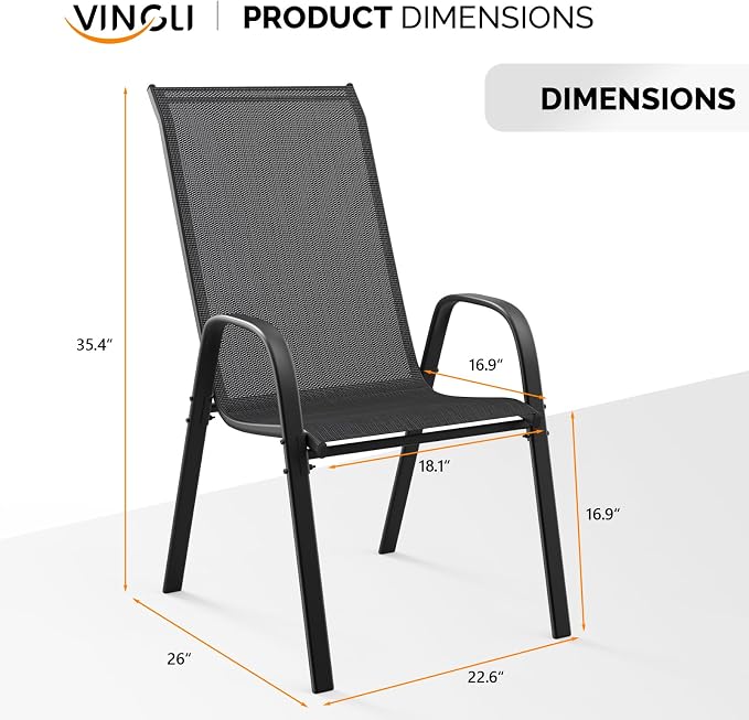 VINGLI 4 Pack Stackable Outdoor Bar Chairs – High Back Sling Chairs - Image 3