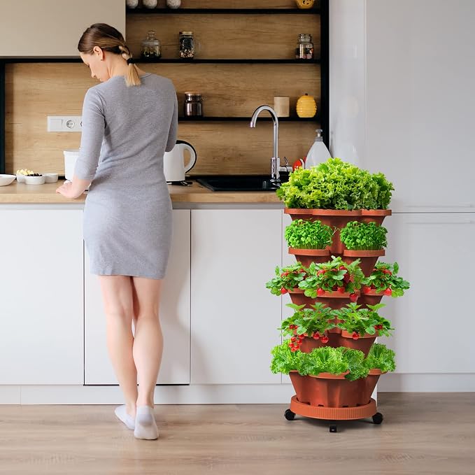 7 Tiered Strawberry Vertical Planter 2 Pack, Stackable Tower Garden Planter - Image 6