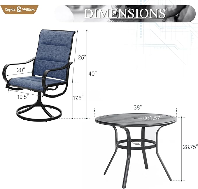 Sophia & William 7 Pieces Outdoor Patio Dining Set, 6 x Swivel Patio Dining - Image 7