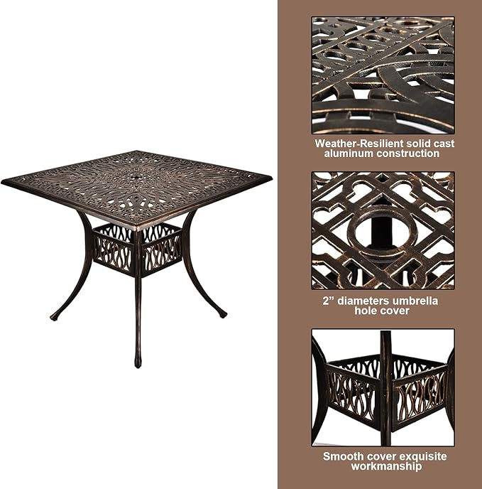 TITIMO 5-Piece Cast Aluminum Outdoor Patio Dining Set, 4 Pattern Chairs and - Image 7