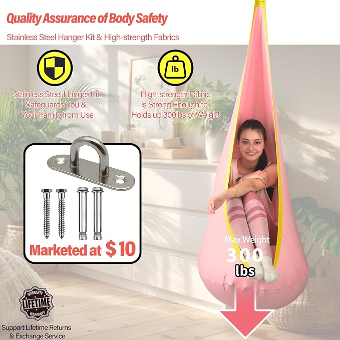 Kids Pod Swing Seat, Max 300 Lbs, Child Sensory Swing Chair Indoor & Outdoor - Image 4