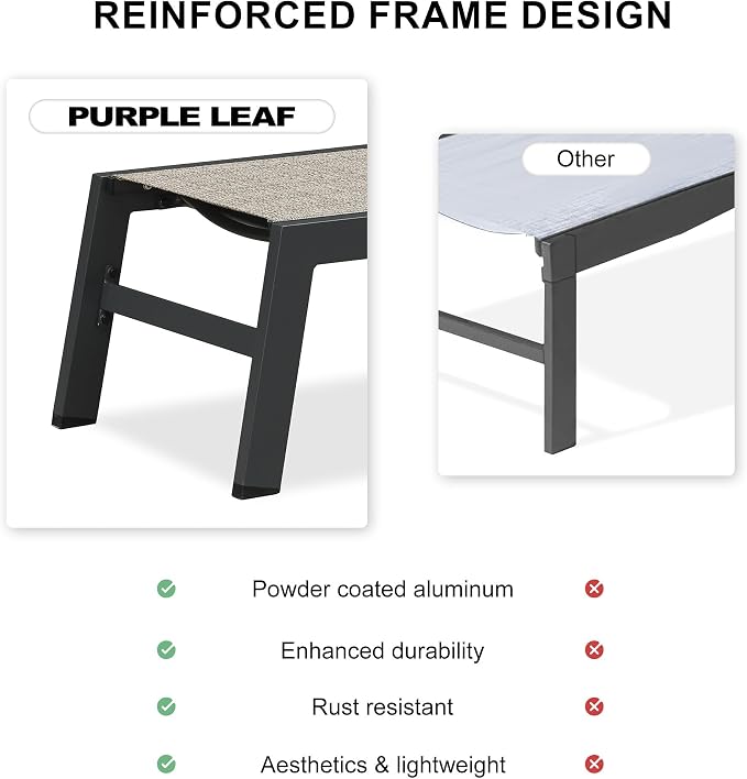 PURPLE LEAF Outdoor Chaise Lounge Set of 2 Aluminum Patio Lounge Chair - Image 7