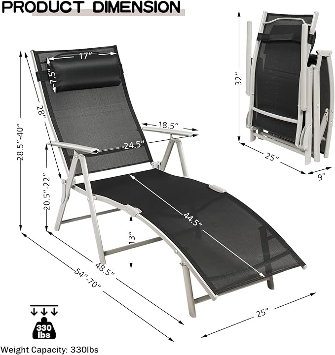 Giantex Chaise Lounge Chair for Outside, Pool Folding Reclining Beach Chair - Image 3