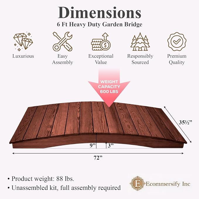 6 FT MAHOGANY Amish Made Pinewood Heavy Duty Garden Bridge - Image 2