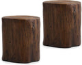 SUNBURY Outdoor Side Table Set of 2, Tree Stump Side Table Brown Colored Faux by SUNBURY