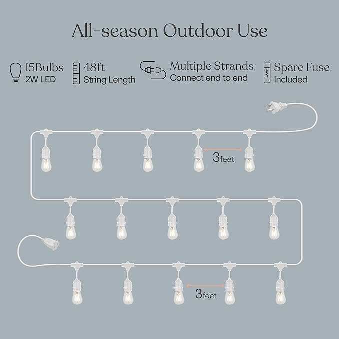 Brightech Ambience Pro Waterproof LED Outdoor String Lights, 48 Ft, Dimmable - Image 3