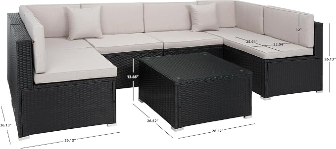 SAFAVIEH Outdoor Collection Diona Black/Grey Cushion Sectional Set - Image 4
