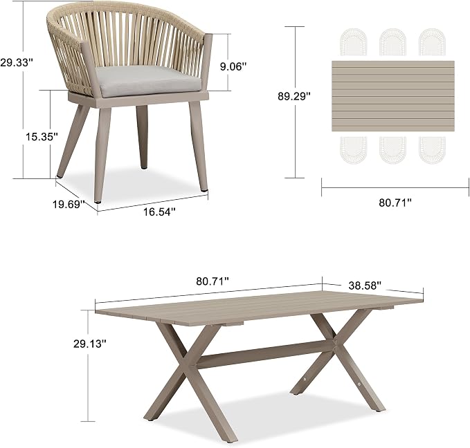 PURPLE LEAF 7 Pieces Longer Outdoor Dining Set - Image 8