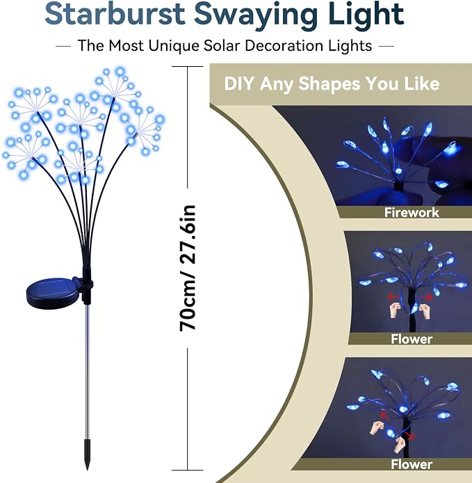 Solar Garden Lights 2 Pack Waterproof Swaying Starburst Light Solar Outdoor - Image 2