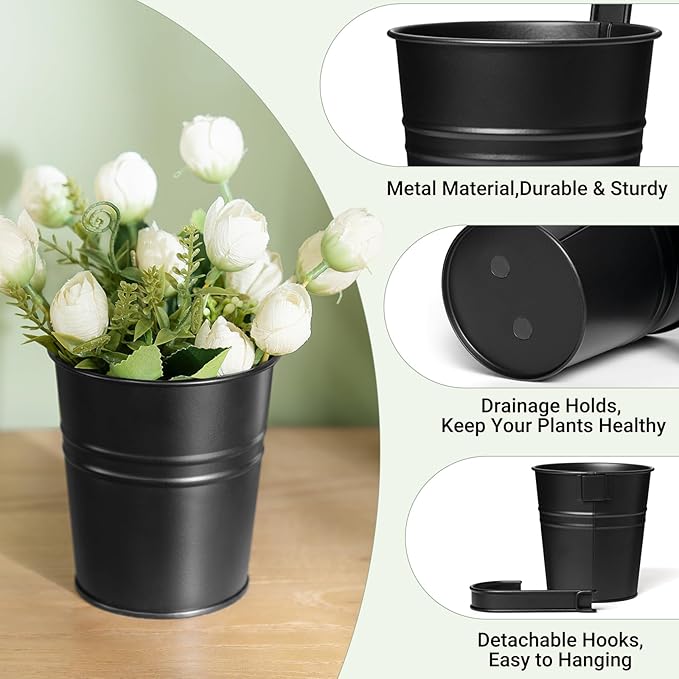 Dahey 10 Pcs Small Hanging Flower Pots Metal Iron Bucket Planter - Image 3