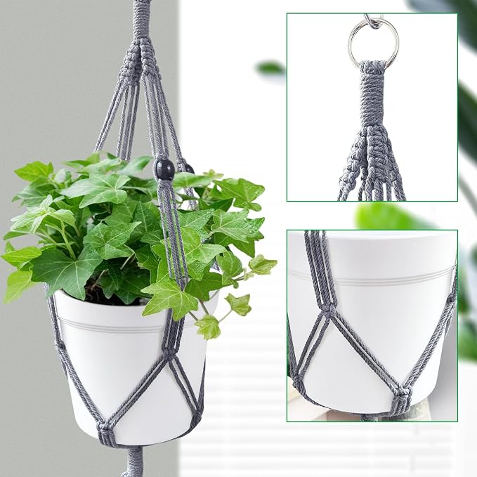 Belit 2 Pack Double Macrame Plant Hangers 2 Tier Hanging Planter Basket - Image 3