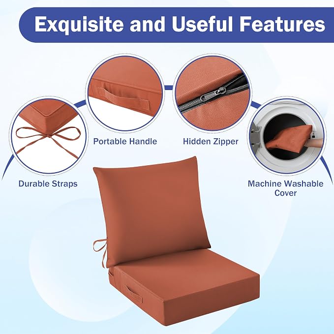 Outdoor Seat Cushion Set, Waterproof & Fade Resistant Patio Chair Cushions - Image 5