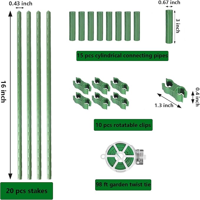 Garden Stakes Kit, 20 Sets 16 inch 0.43" in Diameter Steel Plant Stick Support - Image 2
