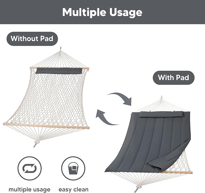 SUNCREAT Hammocks for Outside, Two Person Hammock for Patio, Dark Grey - Image 3