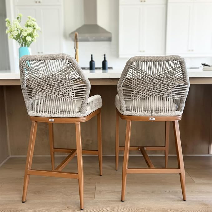 PURPLE LEAF Outdoor Counter Height Bar Stools Chair Set of 2 Modern Patio Metal - Image 3