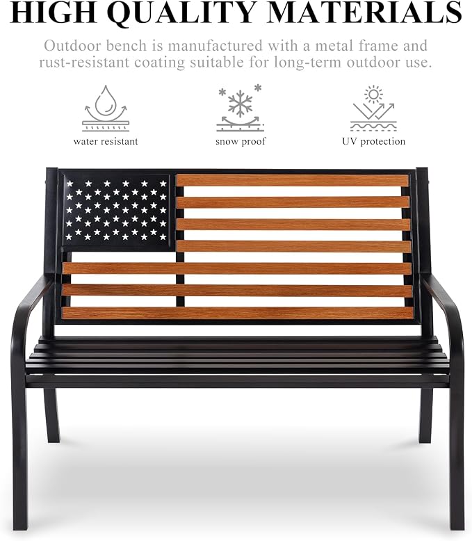 50" Outdoor Garden Bench, Cast Iron Metal Frame Patio and Porch Welcome Benches - Image 4