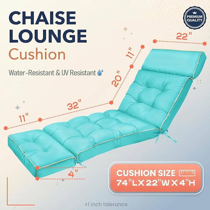 MAGIC ELEPHANT Chaise Lounge Cushion Outdoor, Memory Foam Patio Lounge Chair - Image 3