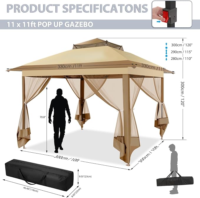COBIZI 11x11 FT Pop up Gazebo Canopy Tent - Image 5